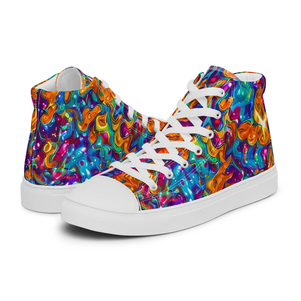Saffron Kaleidoscope on Women's High Top Canvas Shoes — Left