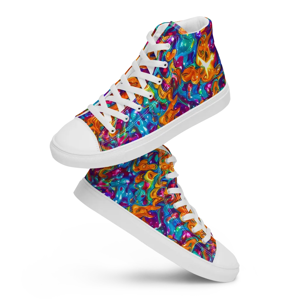 Saffron Kaleidoscope on Women's High Top Canvas Shoes — Front