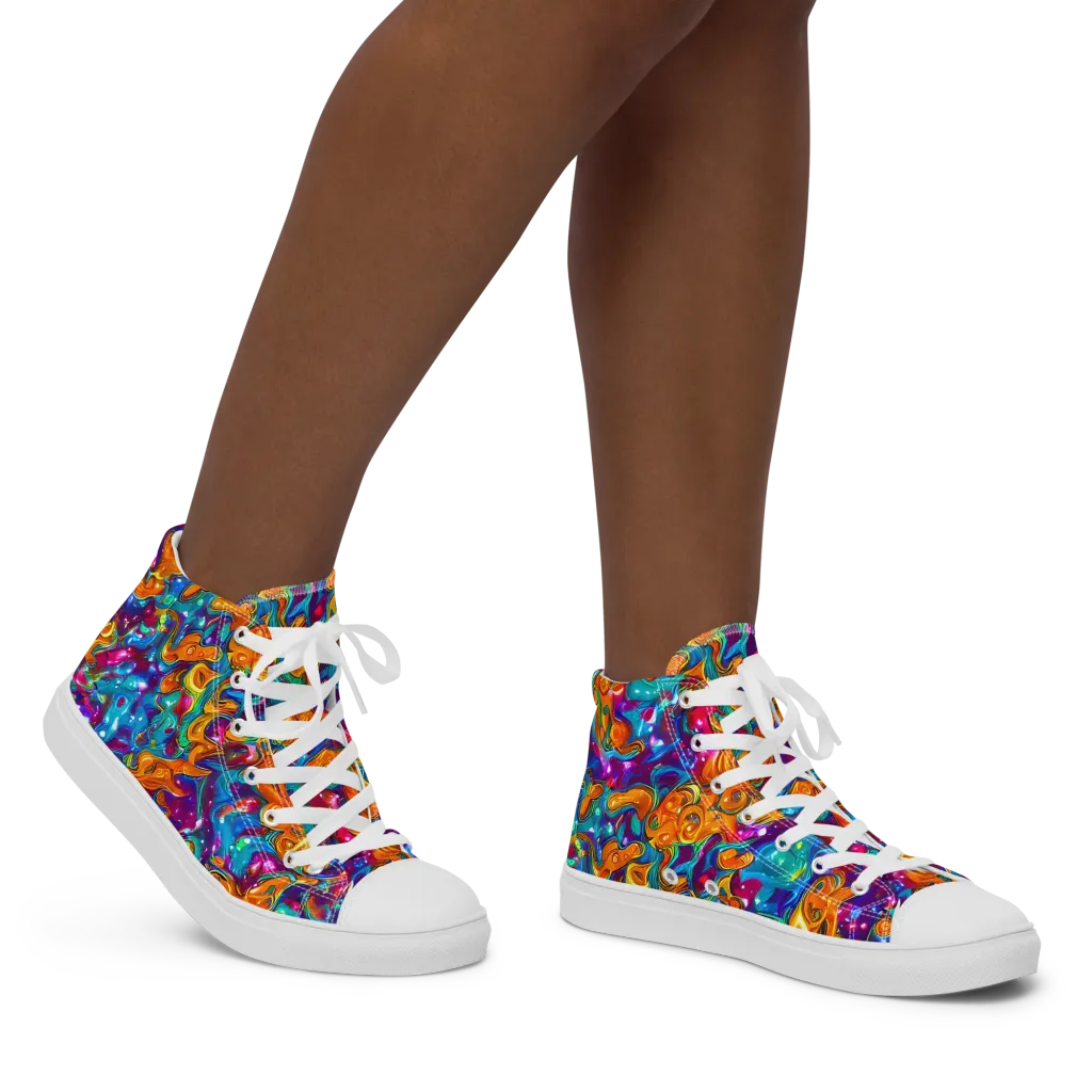 Saffron Kaleidoscope on Women's High Top Canvas Shoes — Right