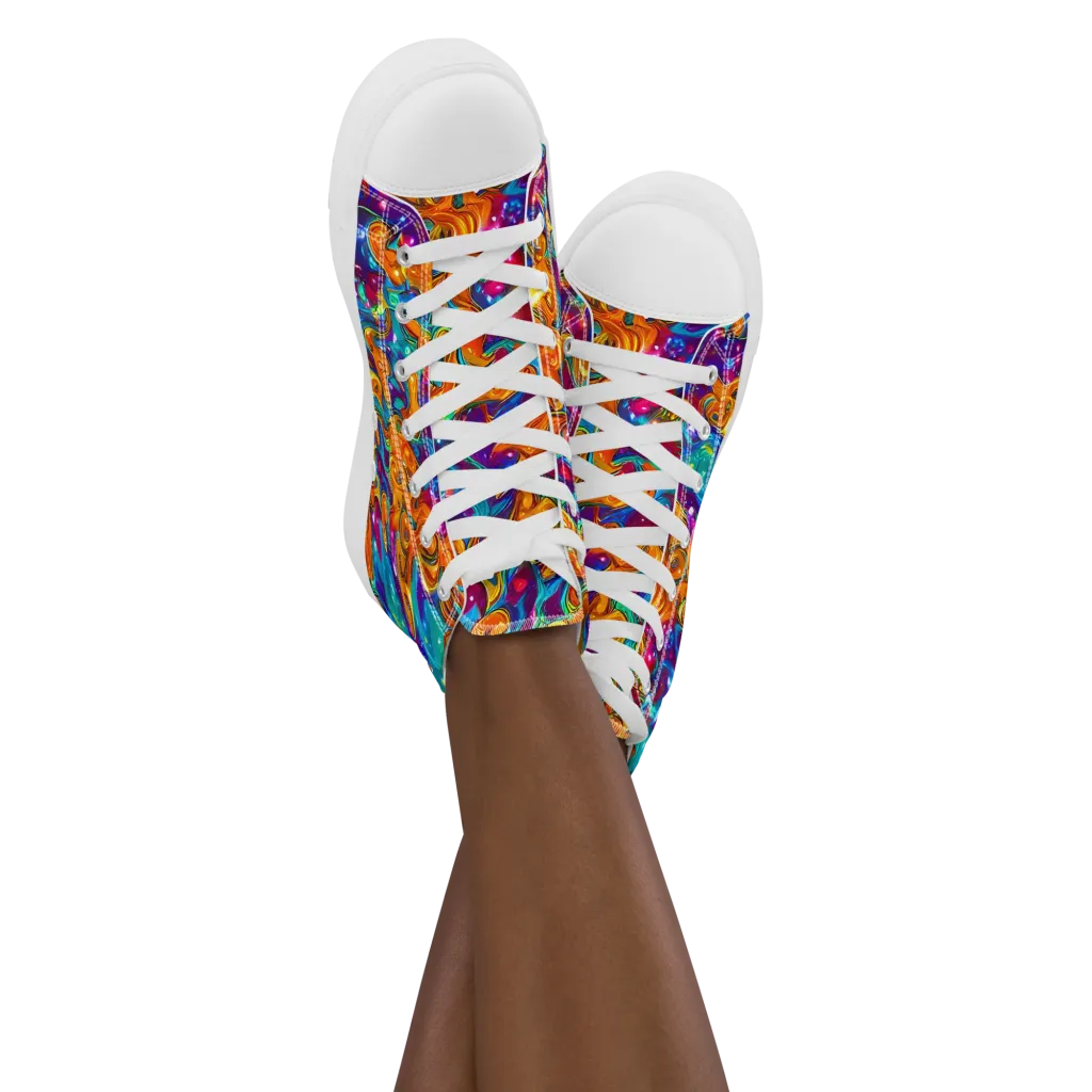 Saffron Kaleidoscope on Women's High Top Canvas Shoes — Front