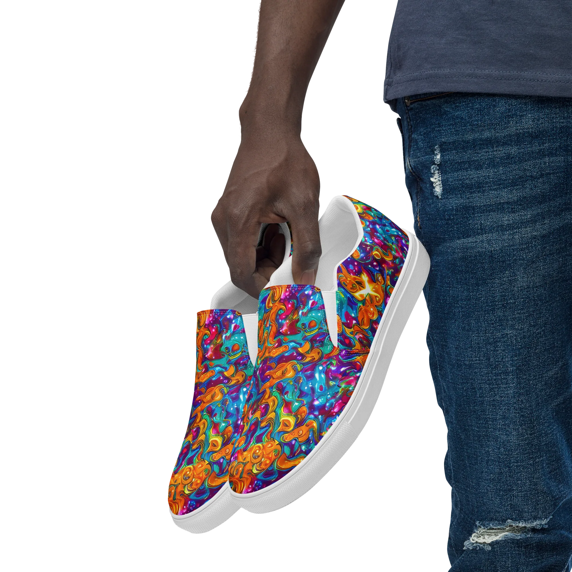 Saffron Kaleidoscope on Men's Slip-On Canvas Shoes — Left Front