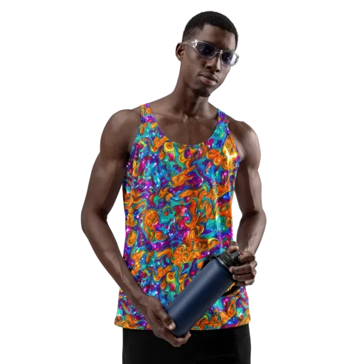 Saffron Kaleidoscope on a Men's Tank Top