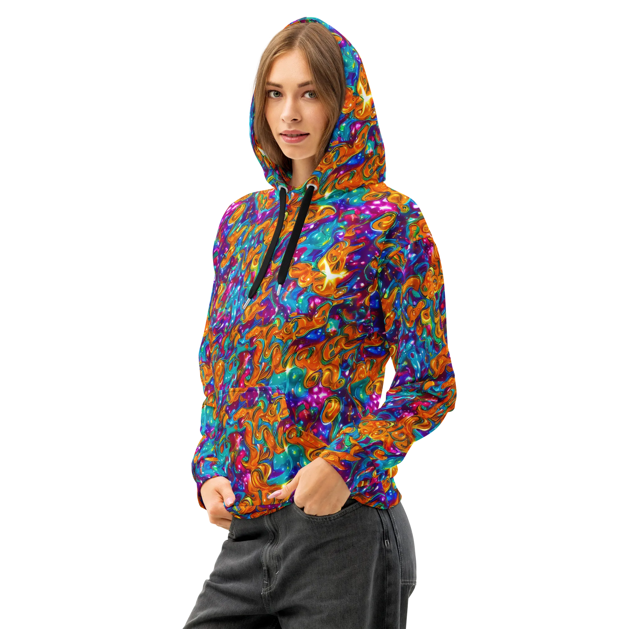 Saffron Kaleidoscope on Cotton Hoodie — Left Front