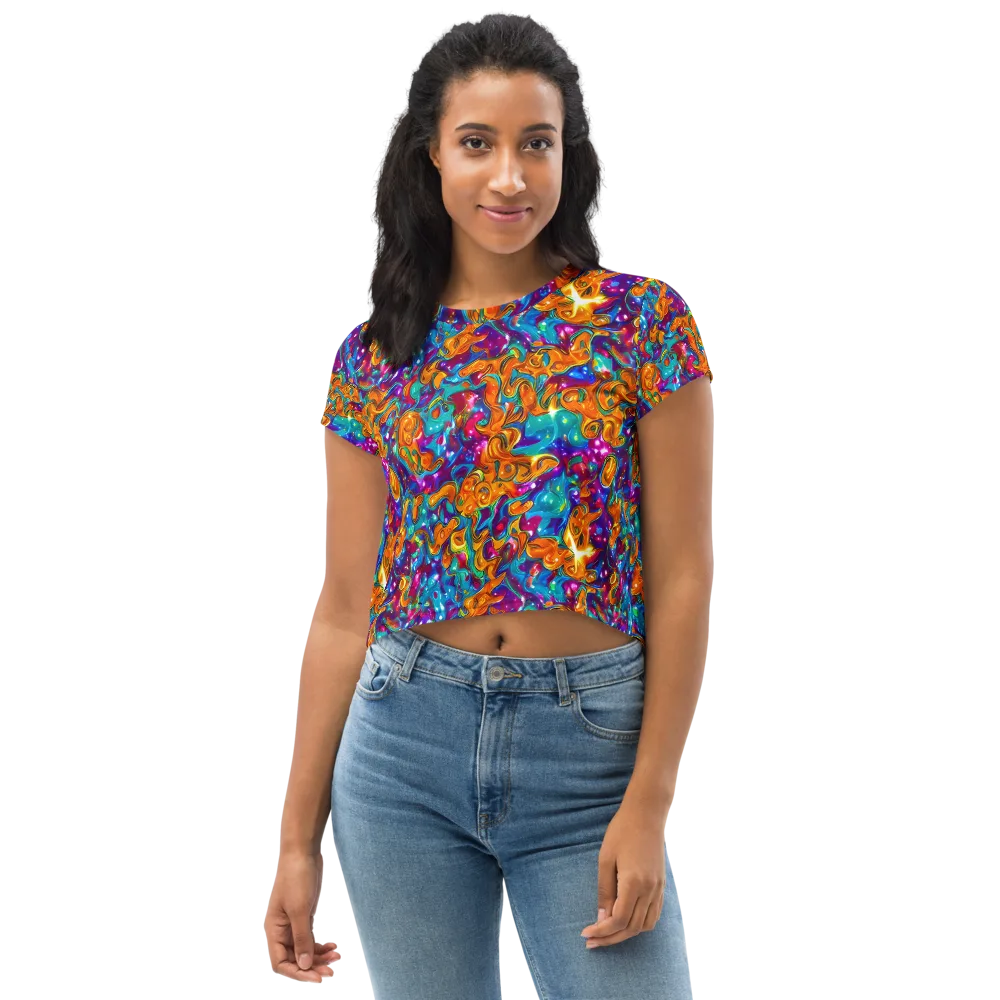 Saffron Kaleidoscope on Crop Tee — Front