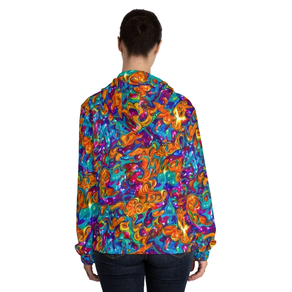 Saffron Kaleidoscope on Women's Full-Zip Hoodie — Back On Person