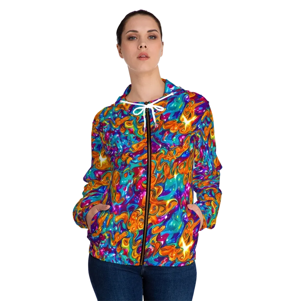Saffron Kaleidoscope on Women's Full-Zip Hoodie — Front On Person