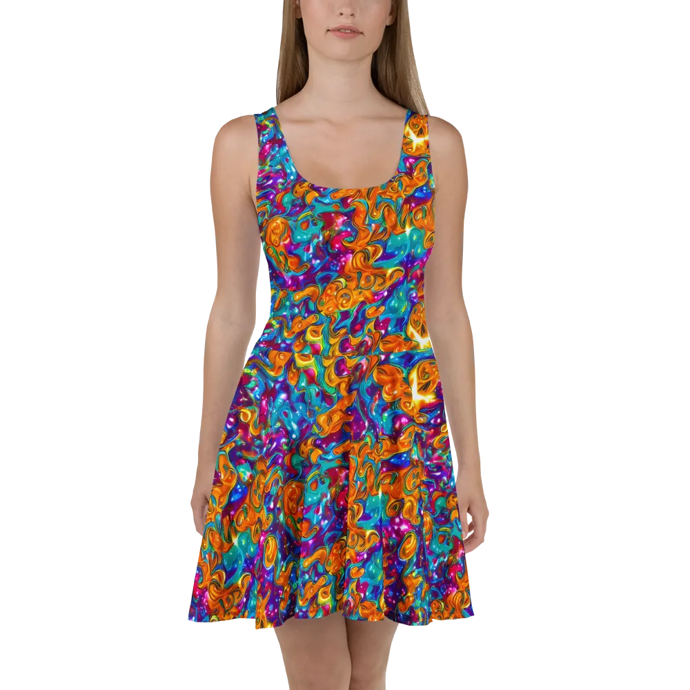 Saffron Kaleidoscope on Skater Dress — Front