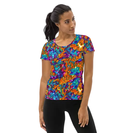 Saffron Kaleidoscope on a Women's Athletic T-Shirt