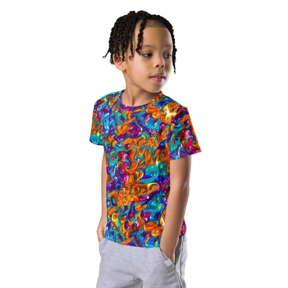 Saffron Kaleidoscope on Kids Crew Neck T-Shirt — Left Front