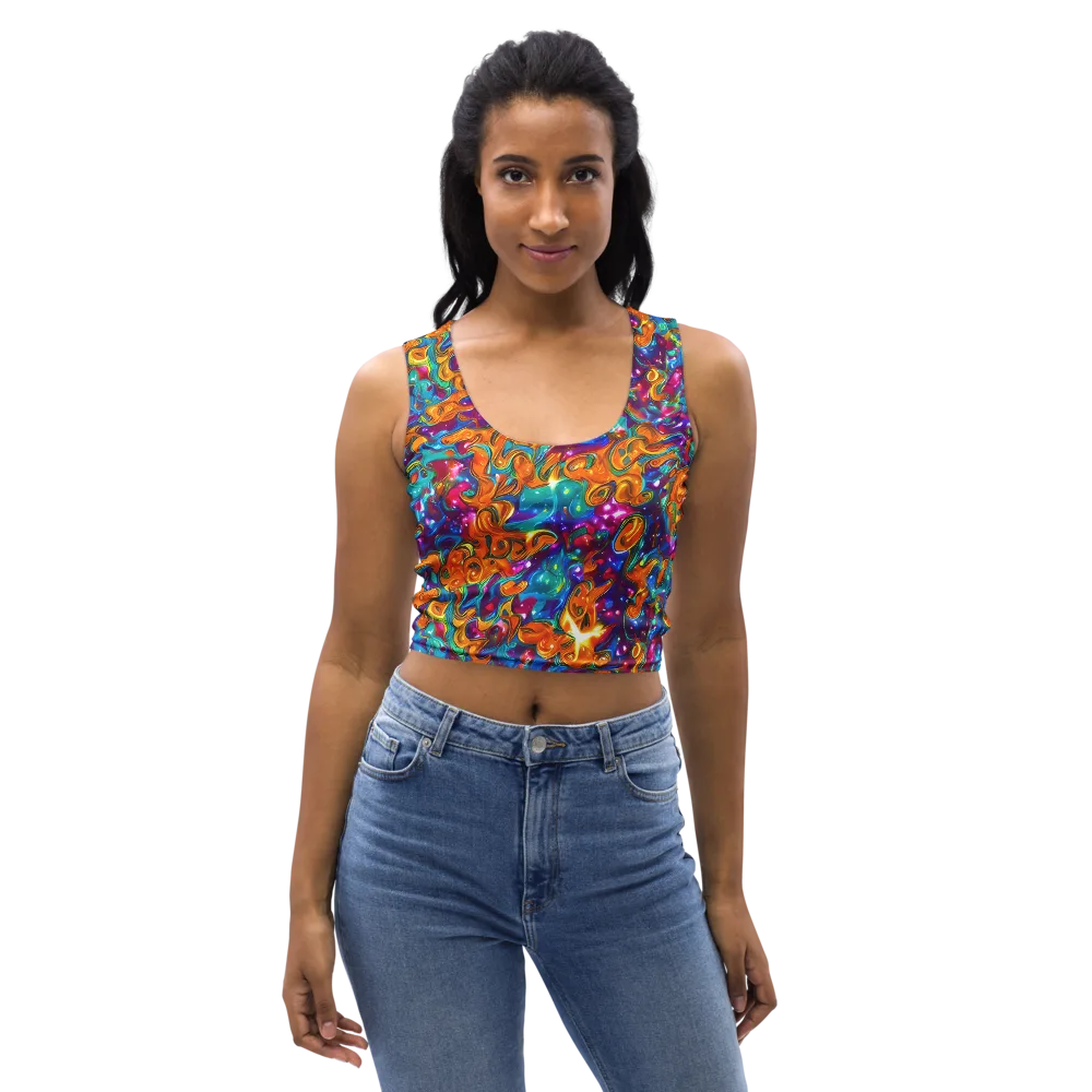 Saffron Kaleidoscope on Crop Top — Front