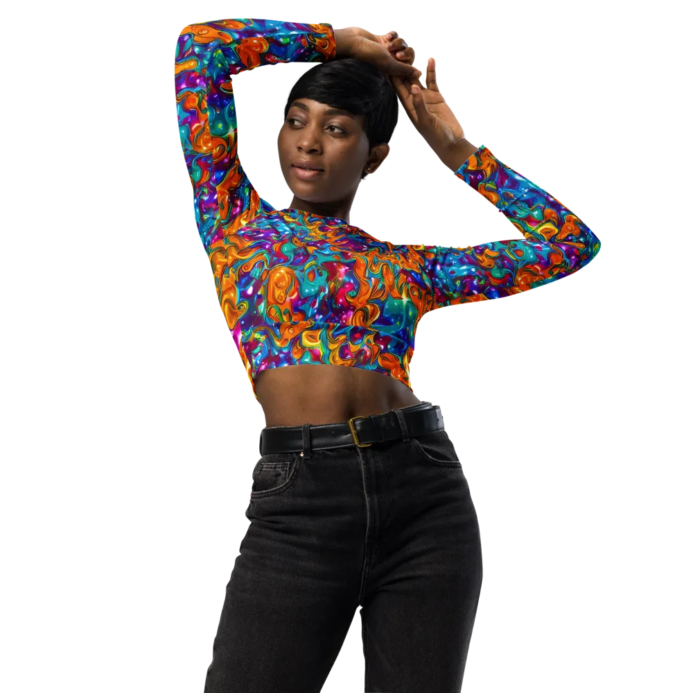 Saffron Kaleidoscope on Long Sleeve Crop Top — Front