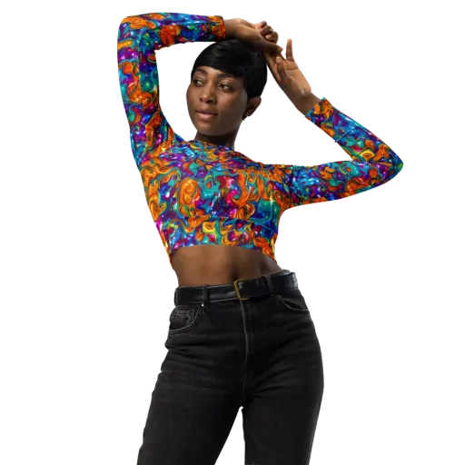 Saffron Kaleidoscope on a Long Sleeve Crop Top