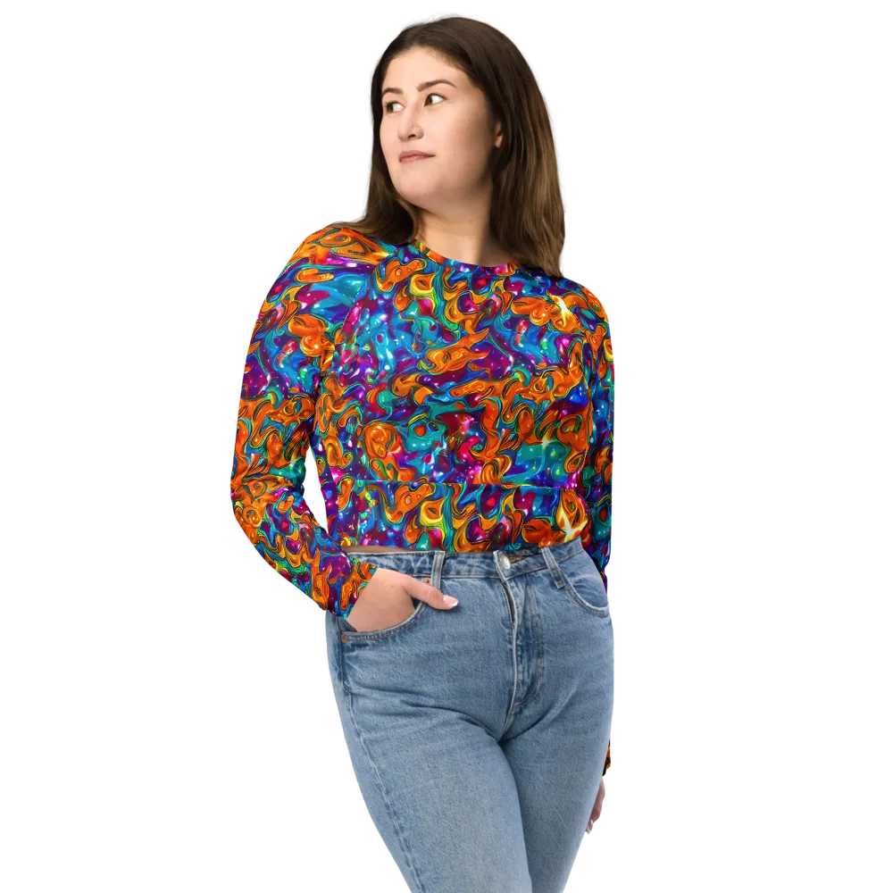 Saffron Kaleidoscope on Long Sleeve Crop Top — Front