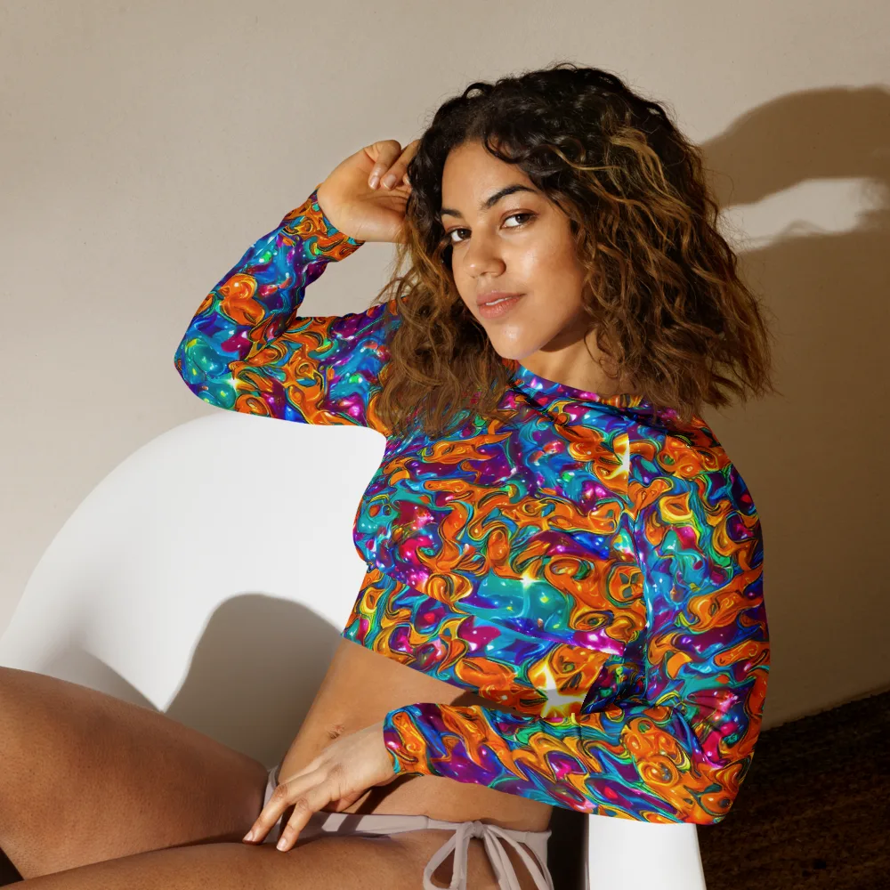 Saffron Kaleidoscope on Long Sleeve Crop Top — Left Front