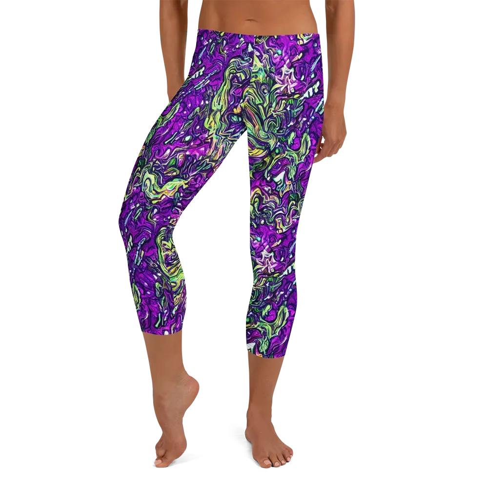 Psychedelic Jungle on Capri Leggings — Front