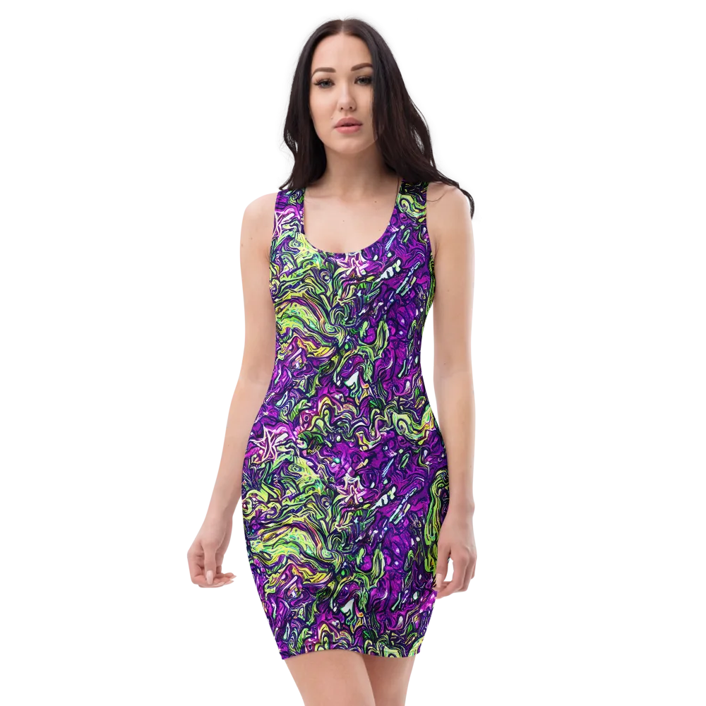 Psychedelic Jungle on Bodycon Dress — Front