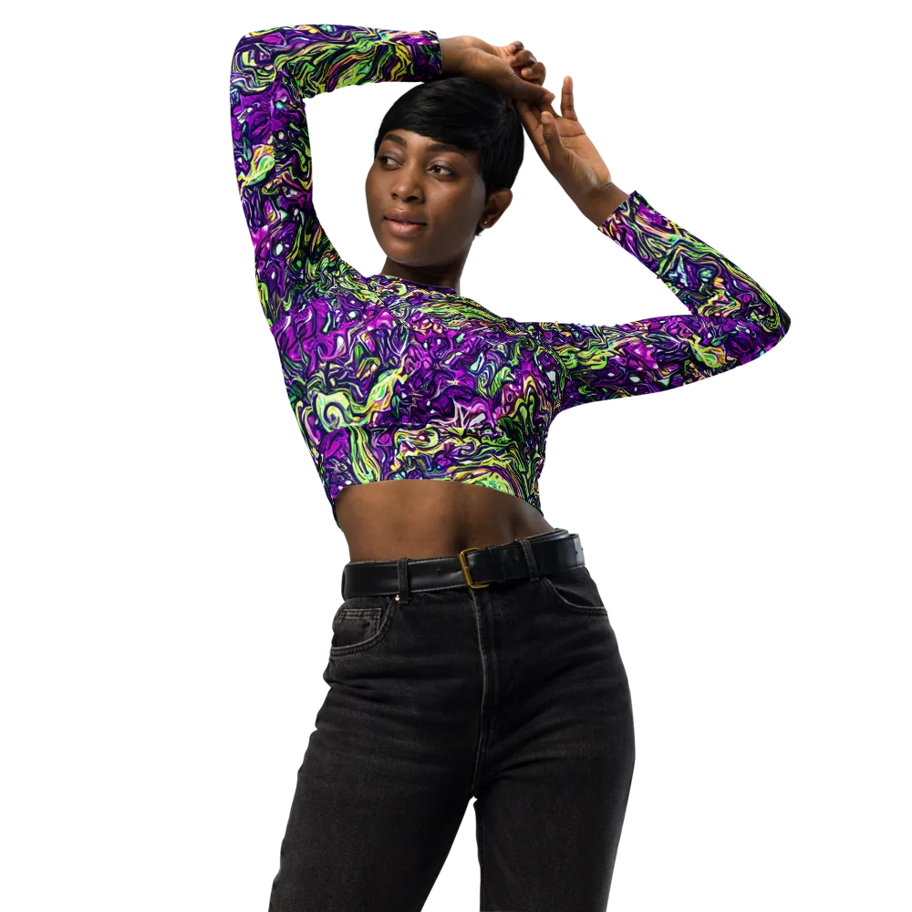 Psychedelic Jungle on Long Sleeve Crop Top — Front