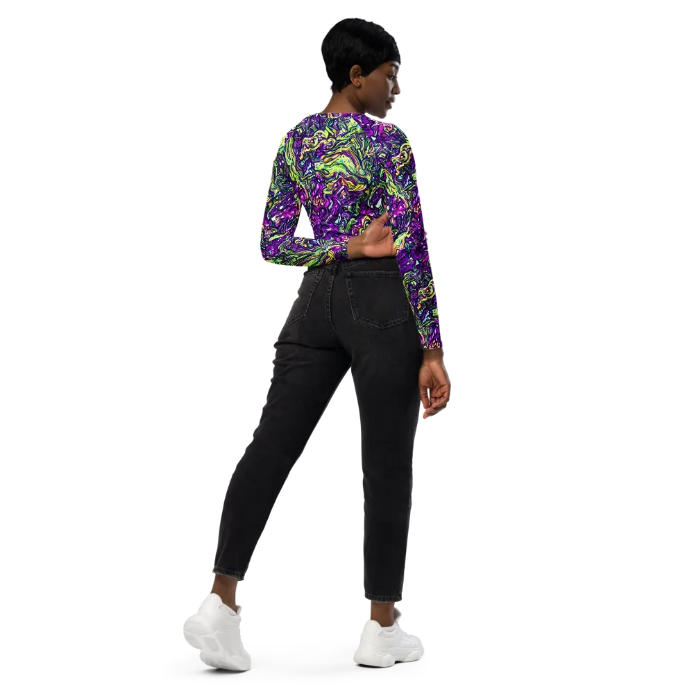 Psychedelic Jungle on Long Sleeve Crop Top — Right Back
