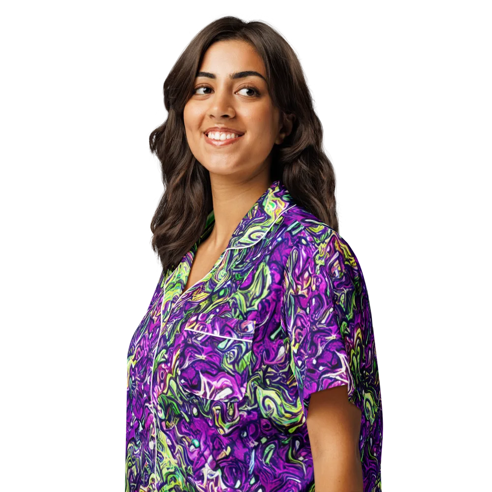 Psychedelic Jungle on Women's Short Sleeve Pajama Top — Left Front
