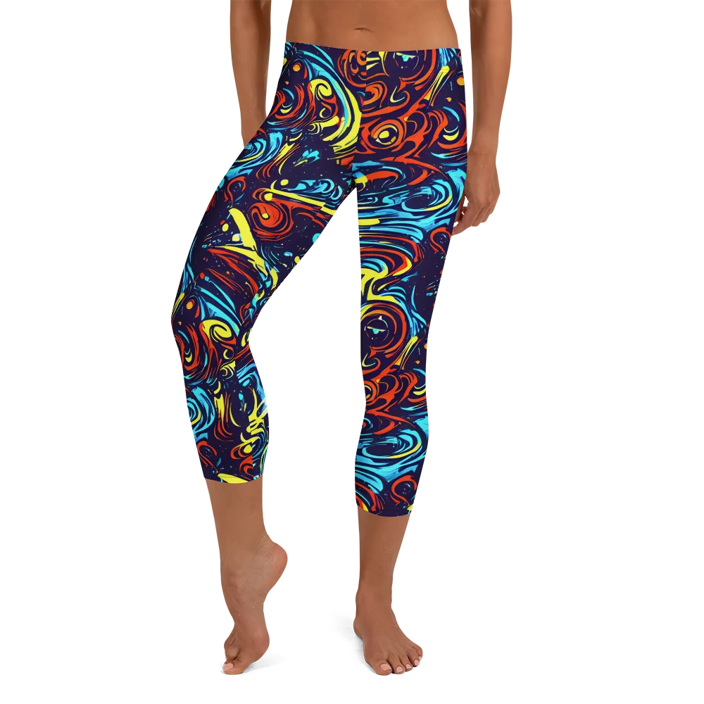 Vivid Whirlwind on Capri Leggings — Front