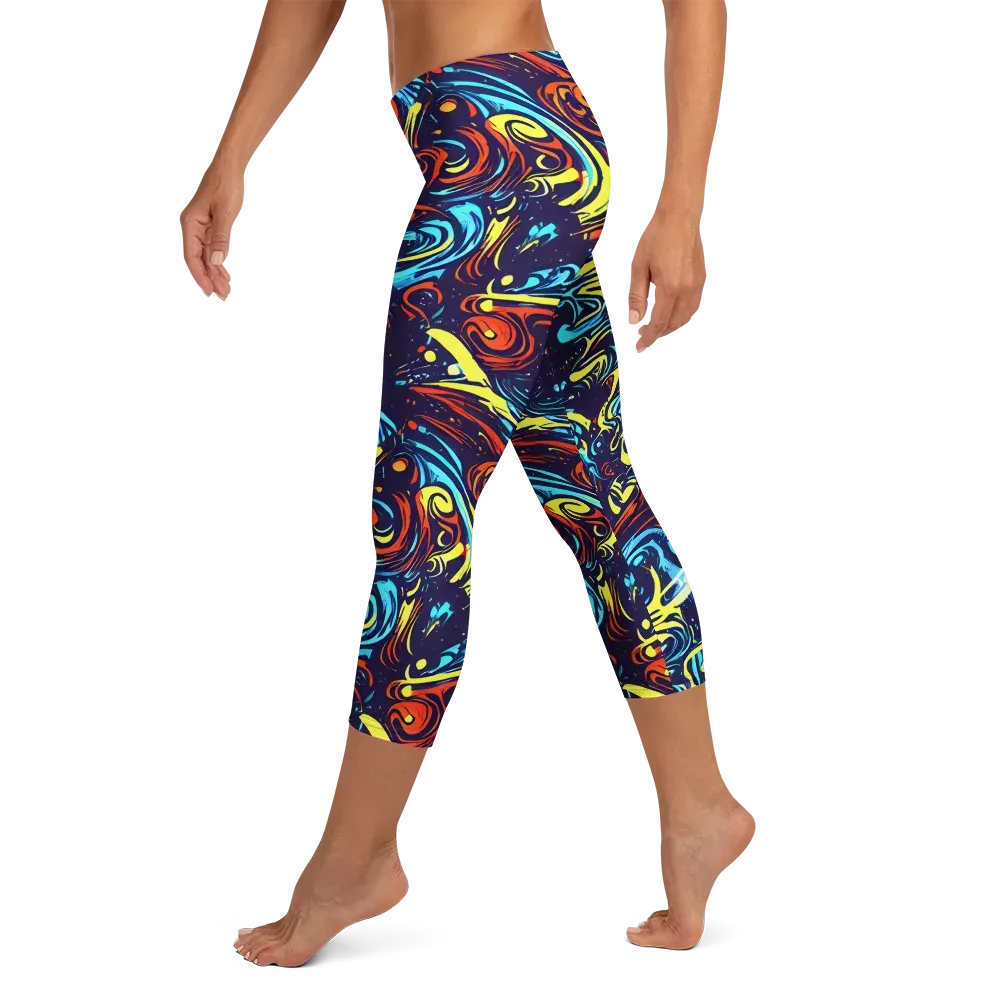 Vivid Whirlwind on Capri Leggings — Left