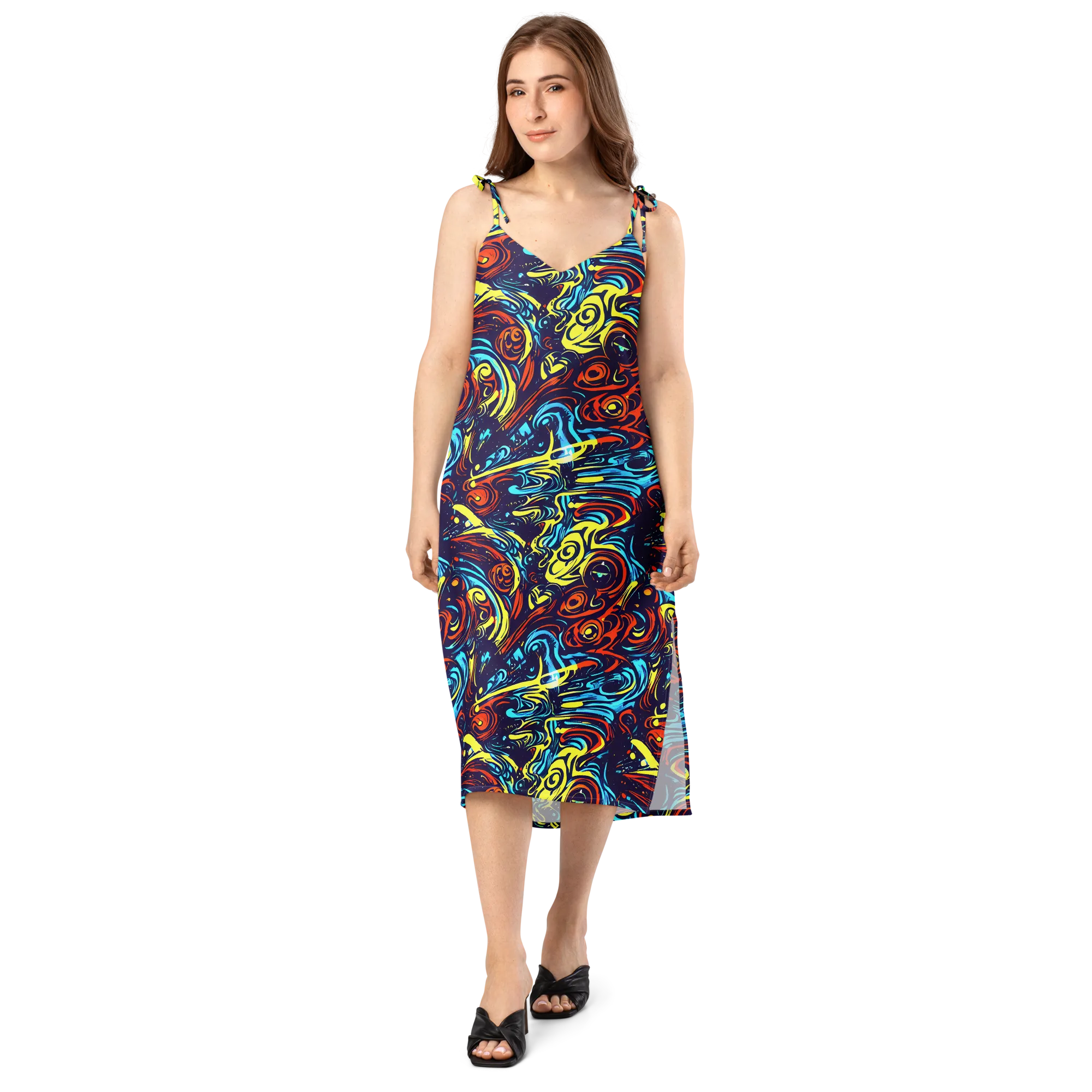Vivid Whirlwind on Slip Dress — Front