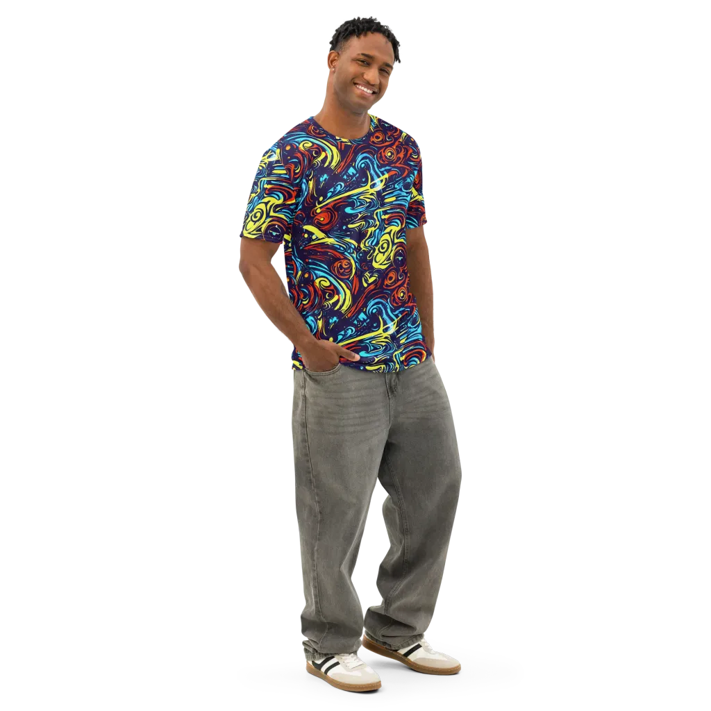 Vivid Whirlwind on Men's Cotton Crew Neck T-Shirt — Right Front