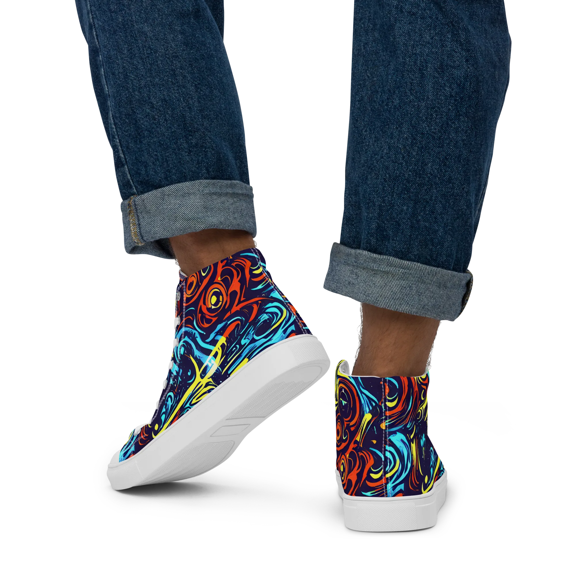 Vivid Whirlwind on Men's High Top Canvas Shoes — Back