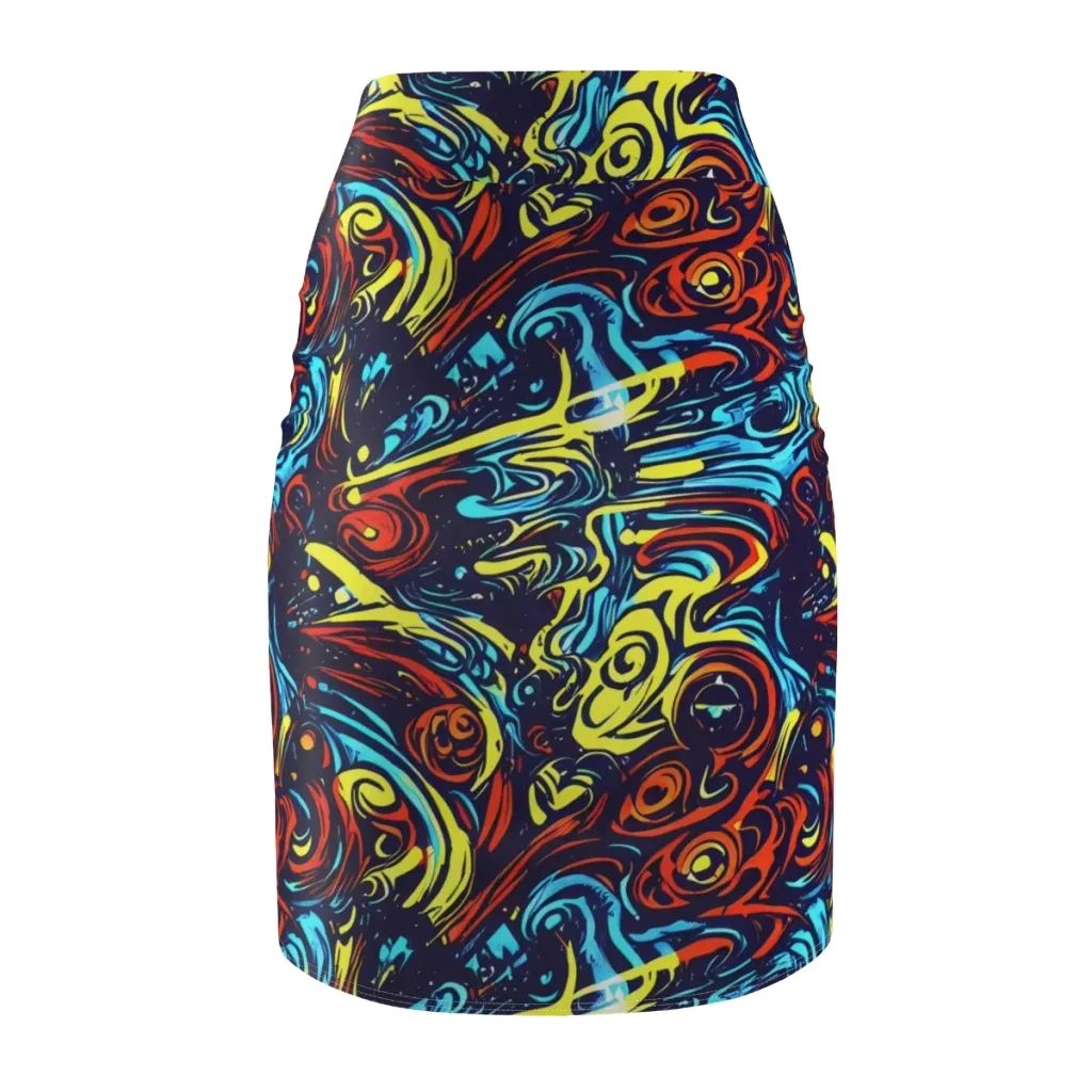 Vivid Whirlwind on Pencil Skirt — Back