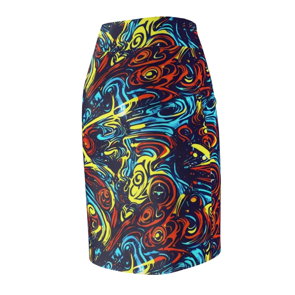 Vivid Whirlwind on Pencil Skirt — Back Side