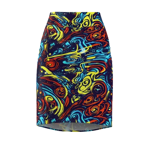 Vivid Whirlwind on a Pencil Skirt