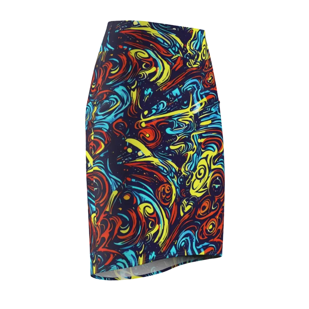Vivid Whirlwind on Pencil Skirt — Front Side