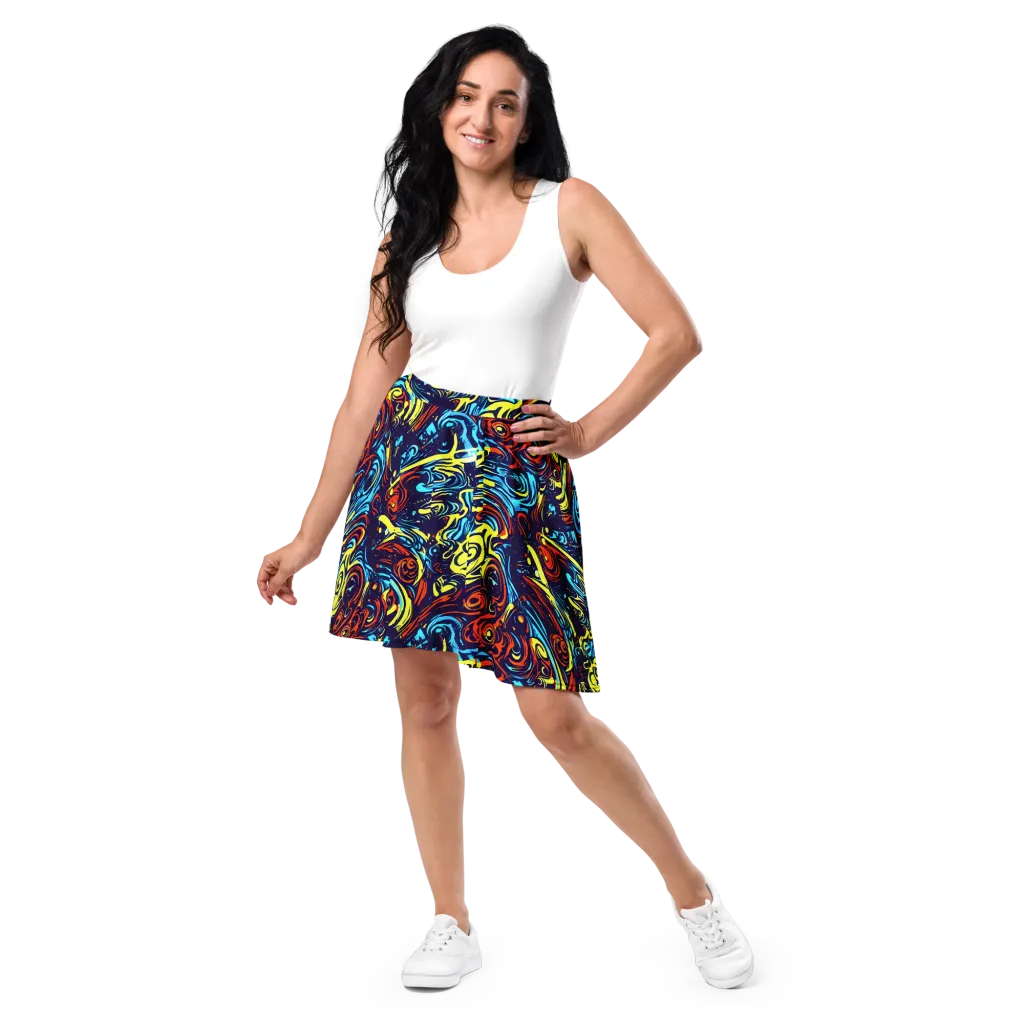 Vivid Whirlwind on Skater Skirt — Front