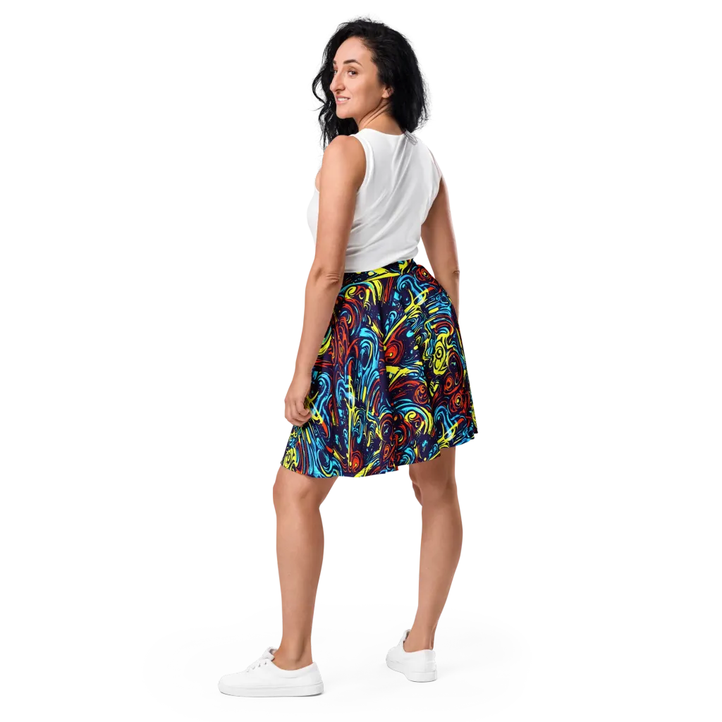 Vivid Whirlwind on Skater Skirt — Back