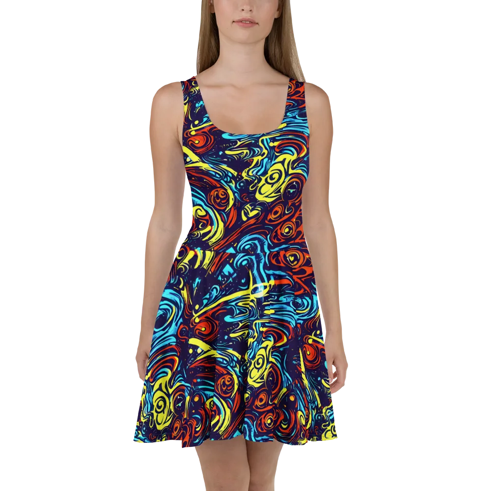 Vivid Whirlwind on Skater Dress — Front