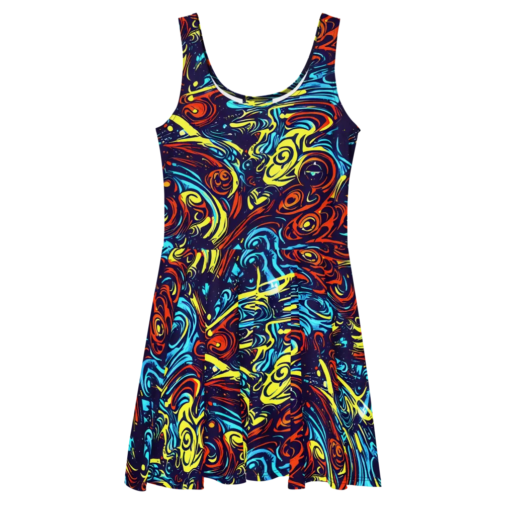 Vivid Whirlwind on Skater Dress — Front