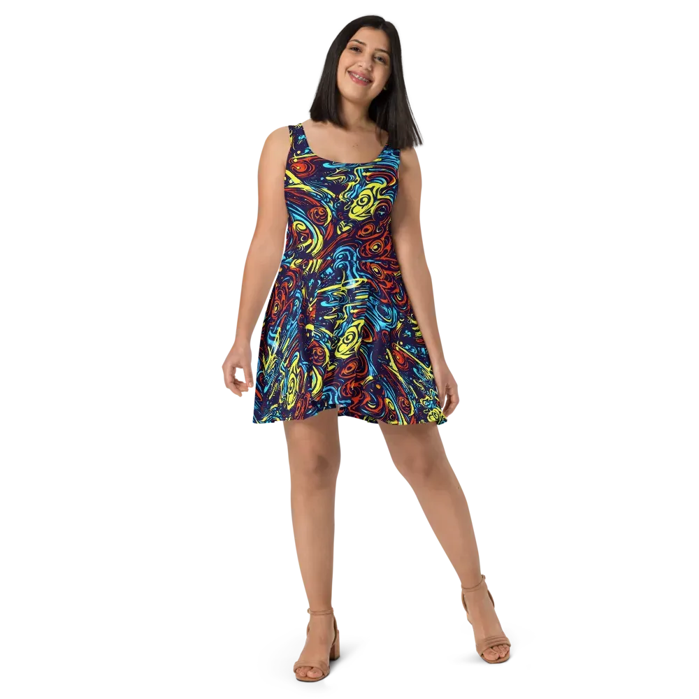 Vivid Whirlwind on Skater Dress — Front