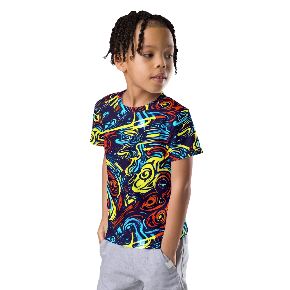 Vivid Whirlwind on Kids Crew Neck T-Shirt — Left Front