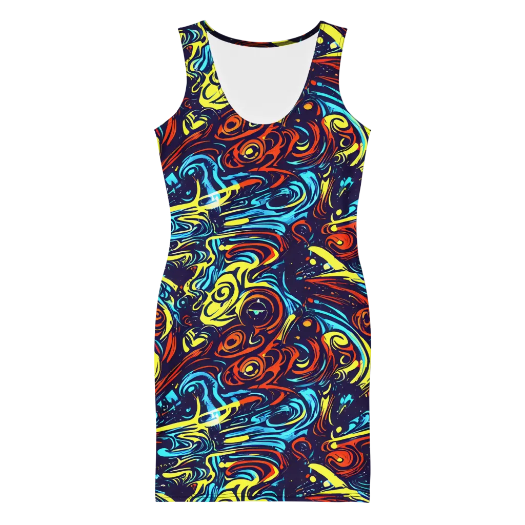 Vivid Whirlwind on Bodycon Dress — Front