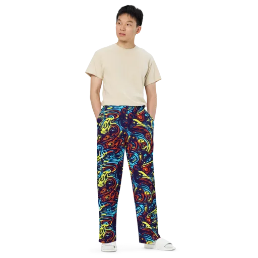 Vivid Whirlwind on a Wide-Leg Pants