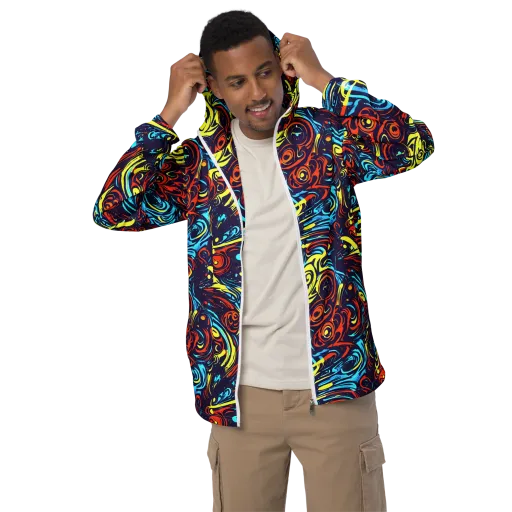 Vivid Whirlwind on a Men's Windbreaker