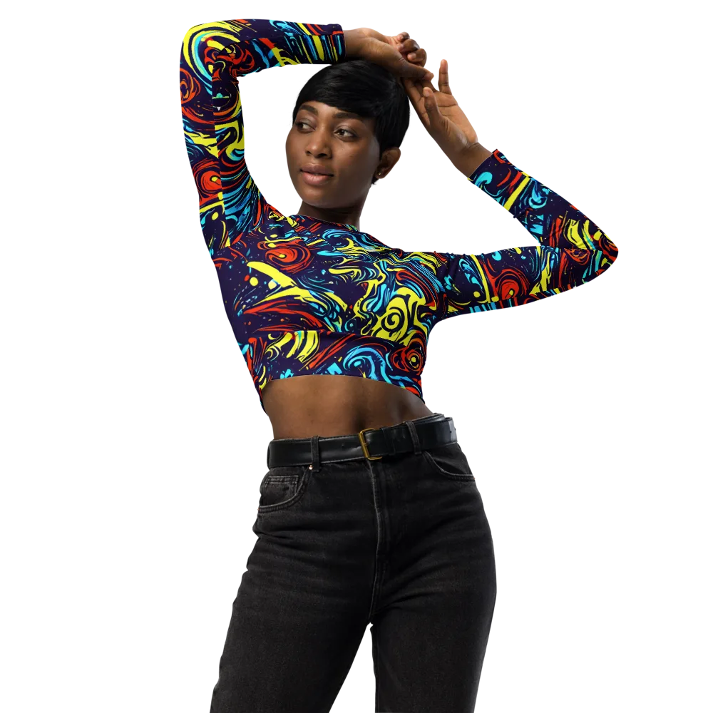 Vivid Whirlwind on Long Sleeve Crop Top — Front