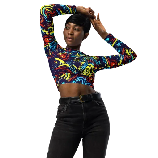 Vivid Whirlwind on a Long Sleeve Crop Top