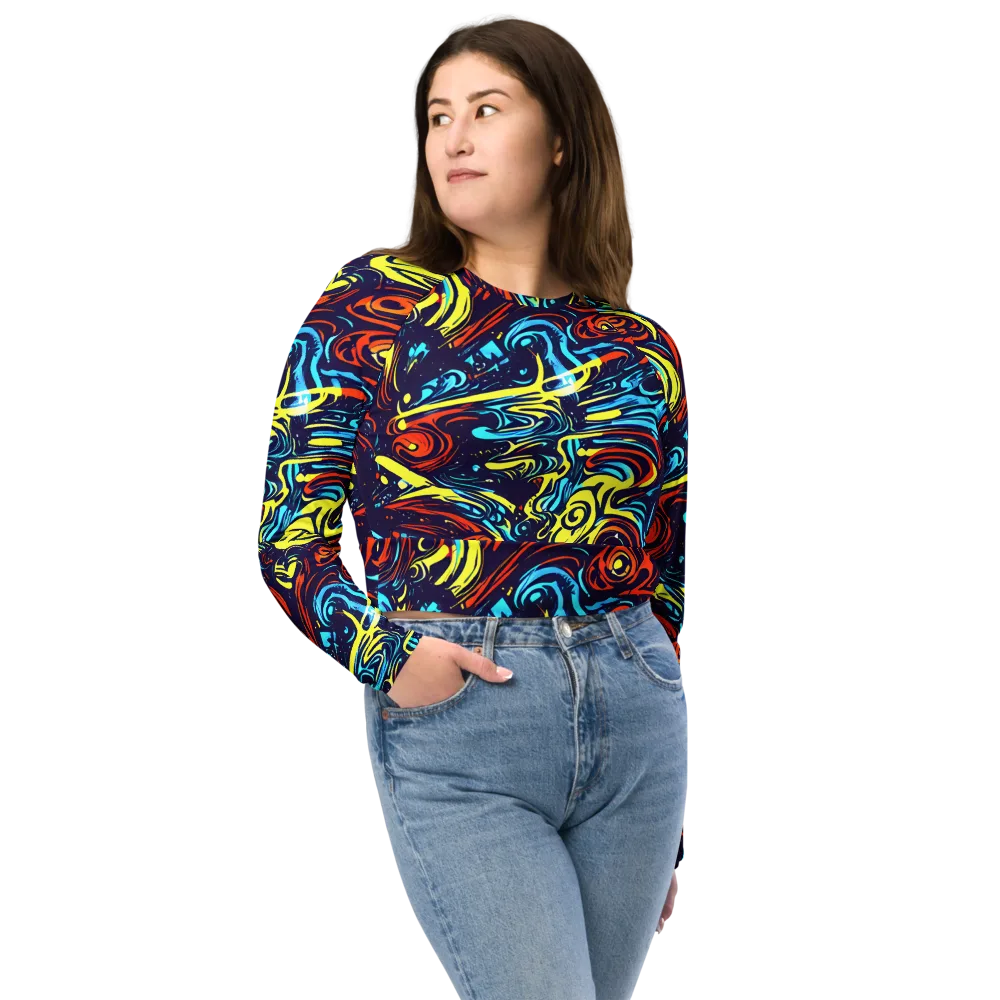 Vivid Whirlwind on Long Sleeve Crop Top — Front