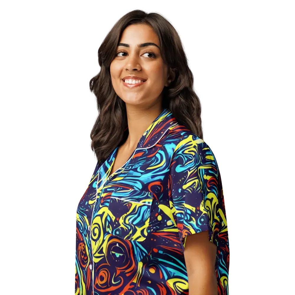 Vivid Whirlwind on Women's Short Sleeve Pajama Top — Left Front
