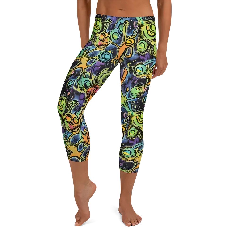 Psychedelic Relics on Capri Leggings — Front