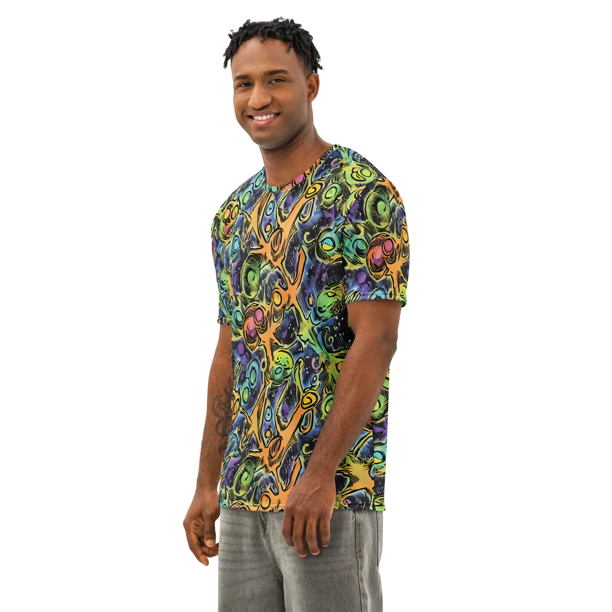 Psychedelic Relics on Men's Cotton Crew Neck T-Shirt — Left Front