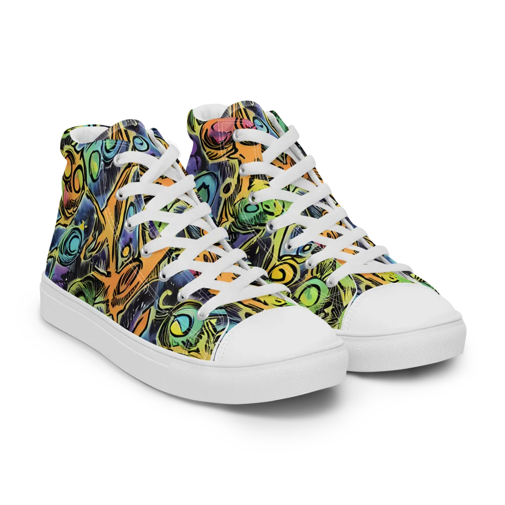 Psychedelic Relics on Women's High Top Canvas Shoes — Right Front