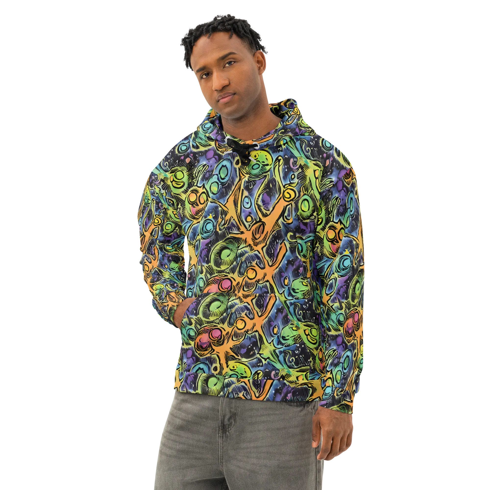 Psychedelic Relics on Cotton Hoodie — Left Front