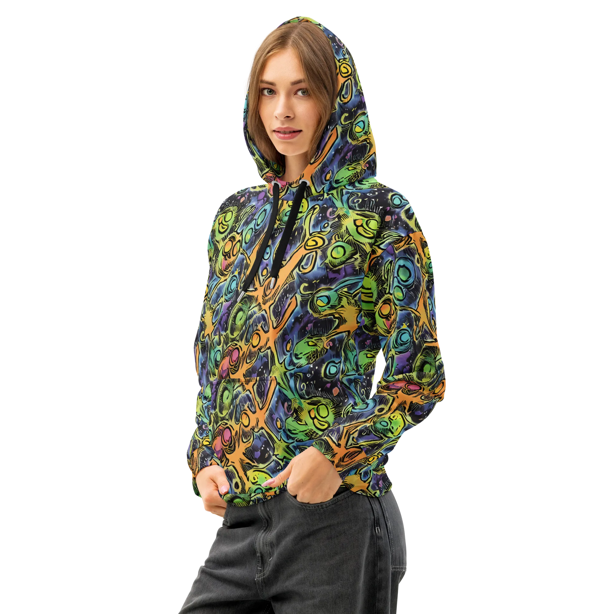 Psychedelic Relics on Cotton Hoodie — Left Front